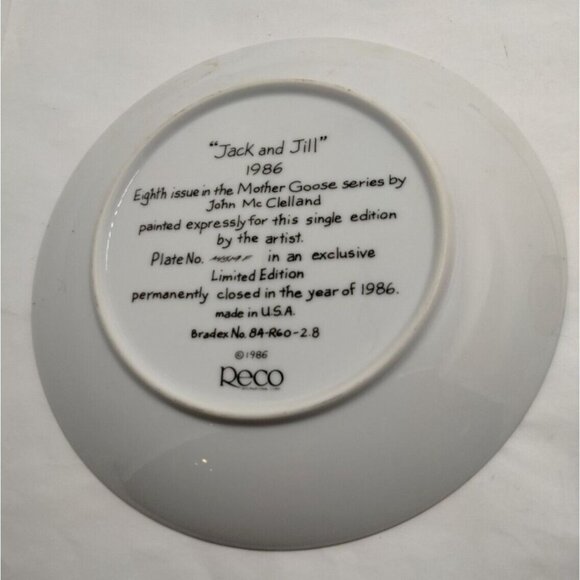 Jack and Jill Plate Mother Goose John McClelland Limited Ed 8 Reco 1986 - Picture 2 of 5